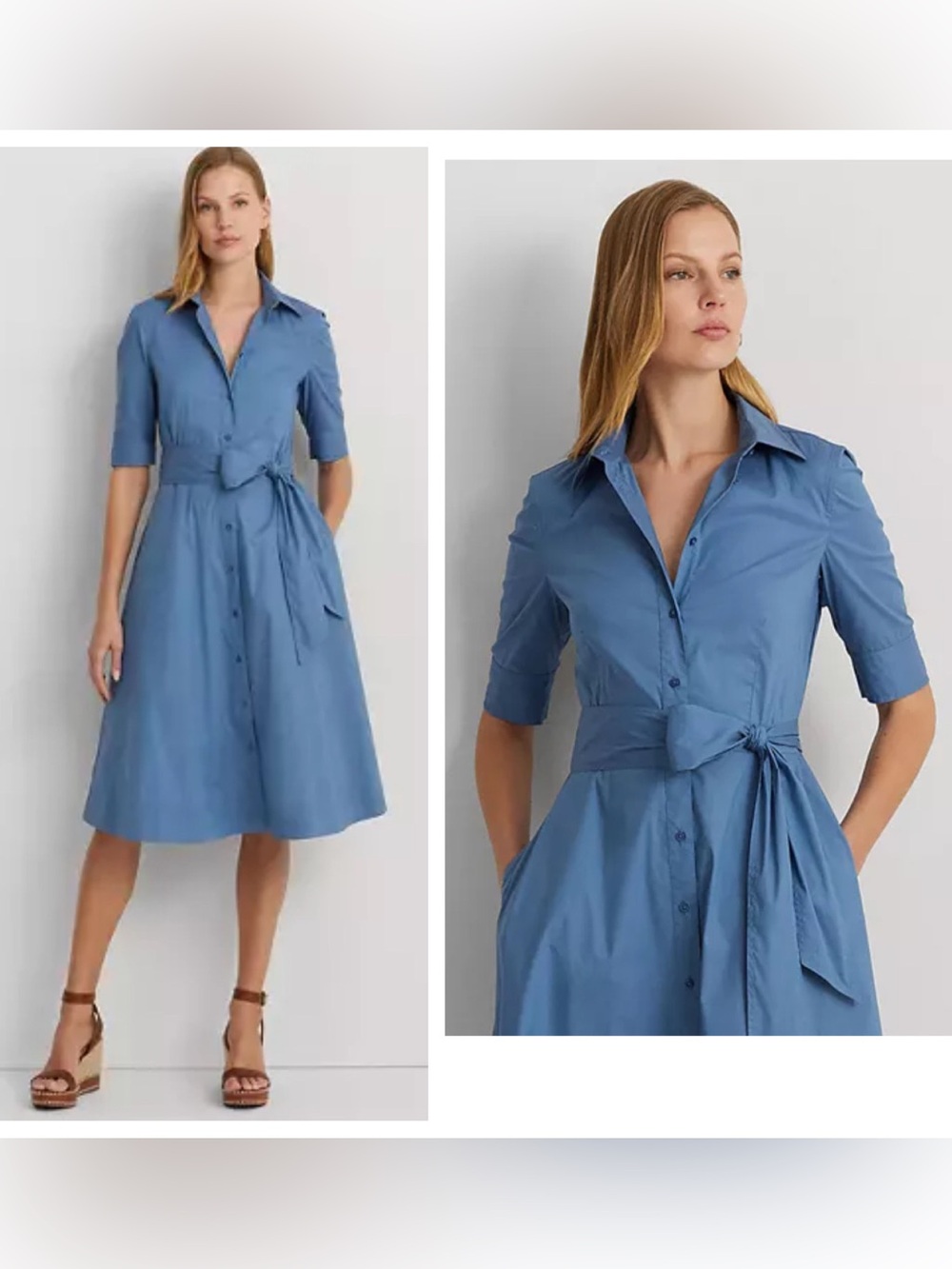 Lauren Ralph Lauren blue cotton blend shirtdress belted sz 20W preppy classic
